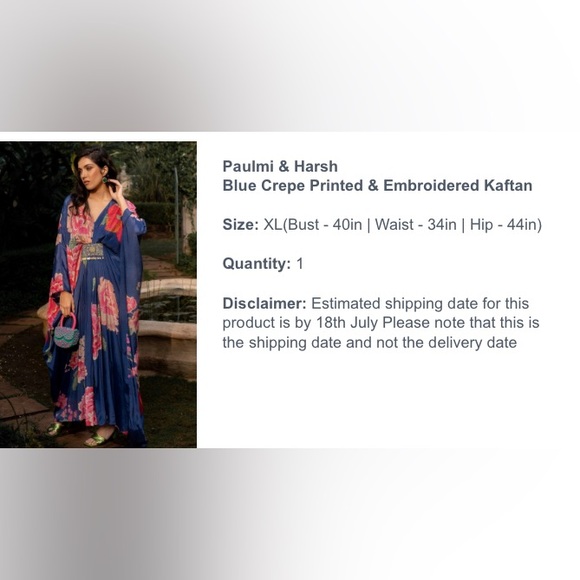 Paulmi & Harah: Blue crepe printed and embroidered kaftan - Picture 8 of 8